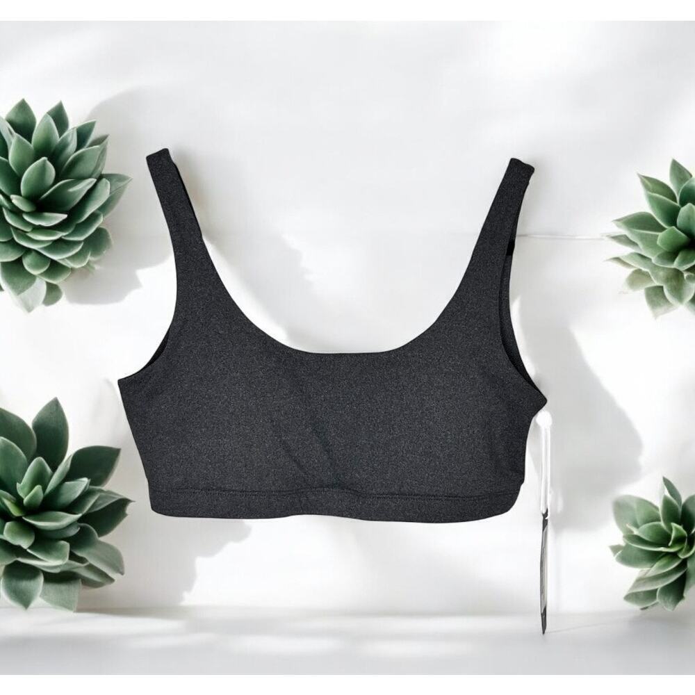 ☀️NWT Interval Double Scoop Yoga Sports Bra Pullover Heatner Charcoal Women's L